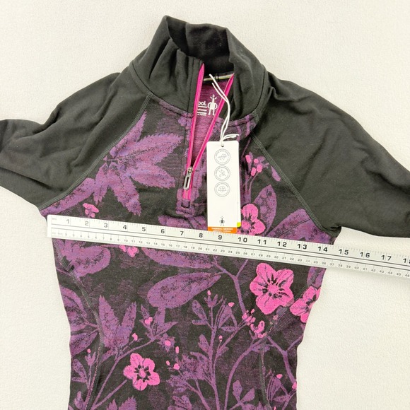 Smartwool Baselayer Womens 1/4 Zip Thermal Merino Size XS Purple Iris Floral NWT - Picture 4 of 11